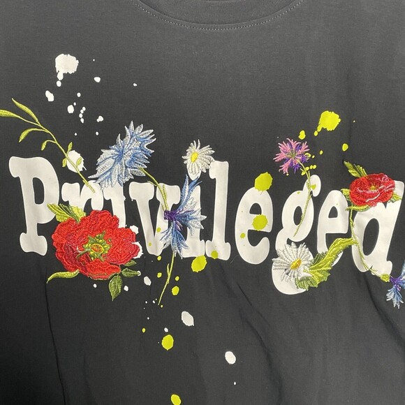 Bleeker and Mercer T-Shirt Privileged Black Embroidered NEW X-Large Shirt Tee - Picture 3 of 9